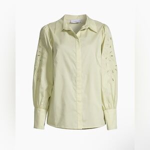 $230 Harshman Devlin Eyelet Cotton Button-Front Shirt Soft Green Size 2XL Cotton